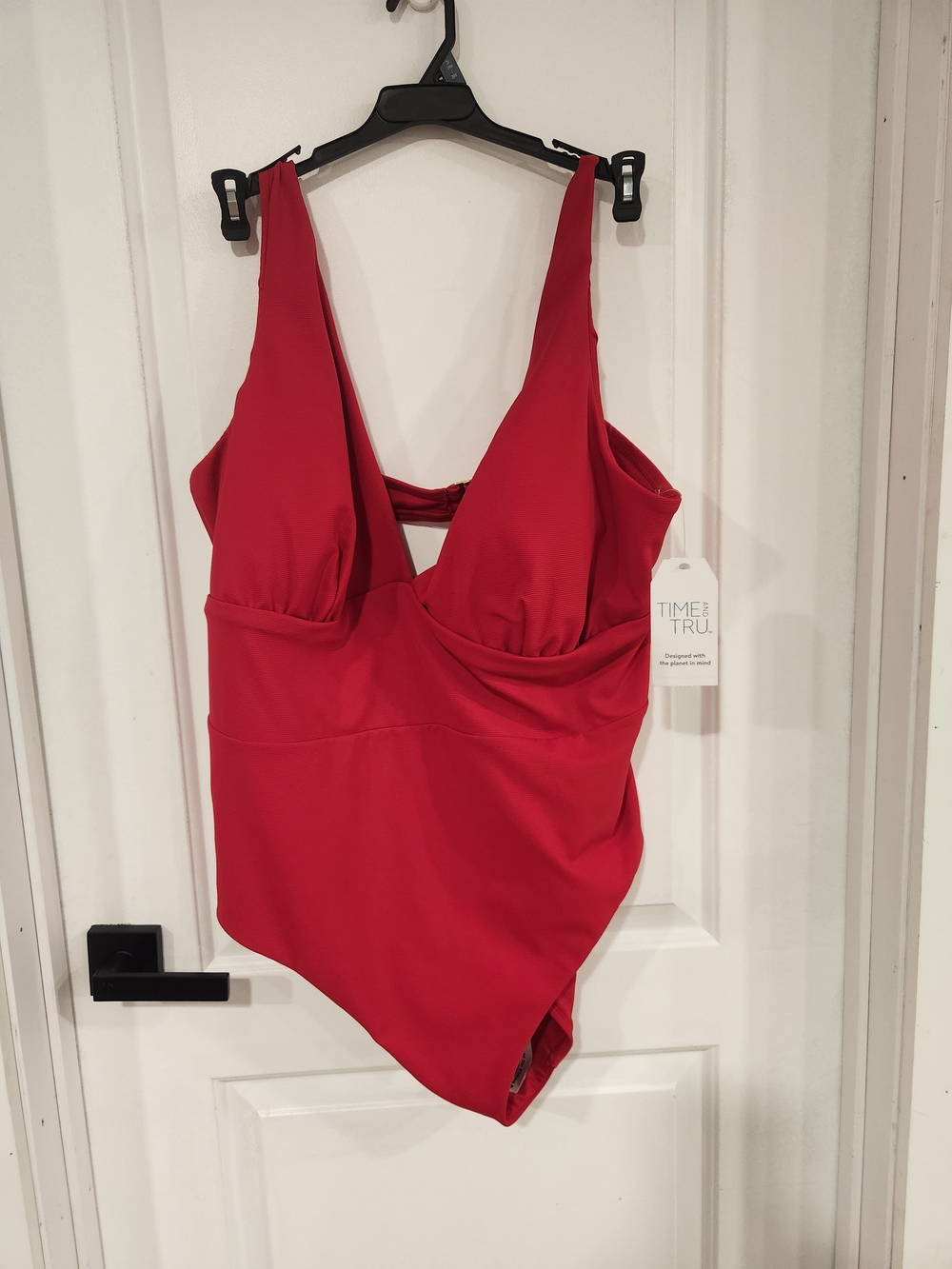 Time and Tru Ribbed One Piece Swimsuit Classic Red 3X 24W-26W NWT